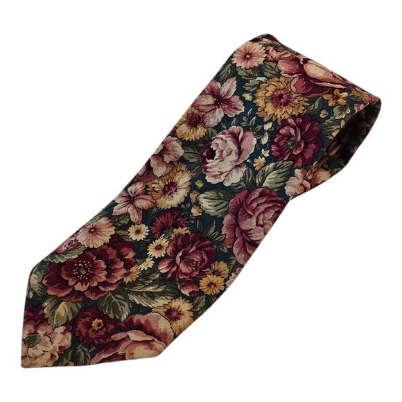 Austin Grey Mens Necktie 100% Cotton 56" x 3.25" Floral Print Made in USA - Picture 1 of 4